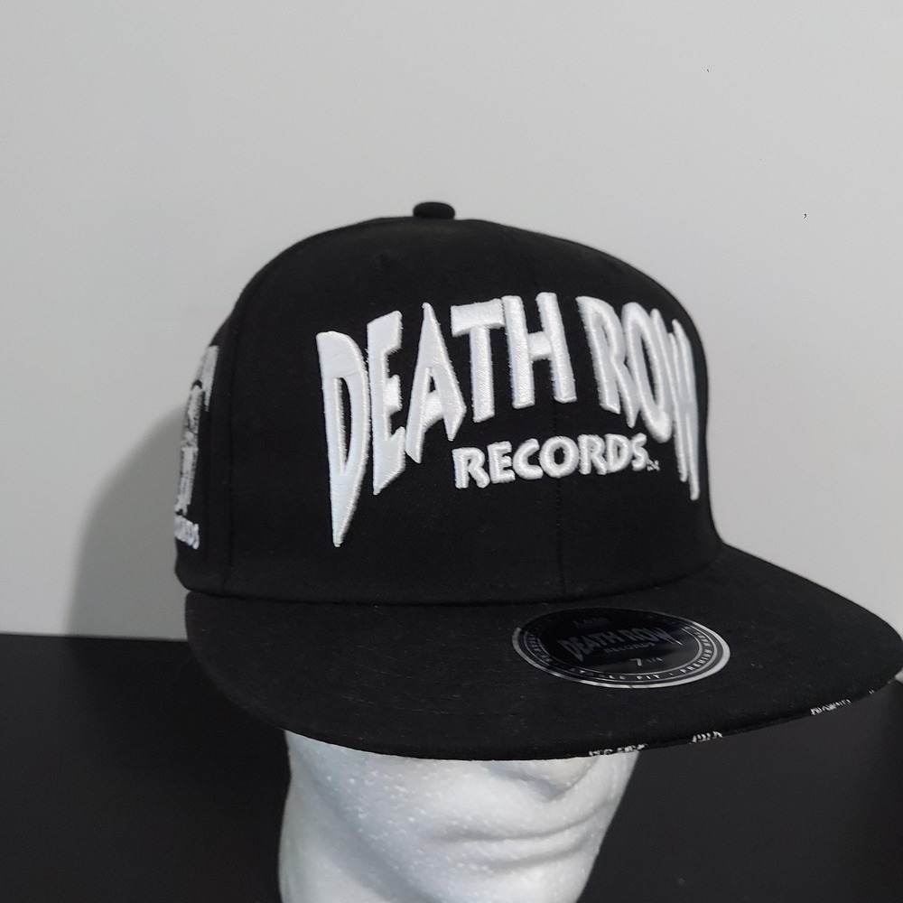 Death Row Records Hat Cap Fitted Mens 7 1/4 Black Paisley Lids Exclusive Hip Hop